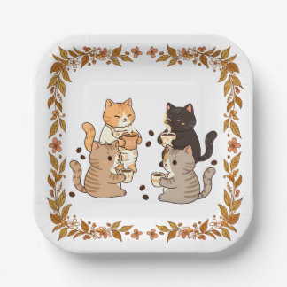 Cats and coffee paper plates