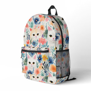 Cats and colorful flowers seamless pattern printed backpack