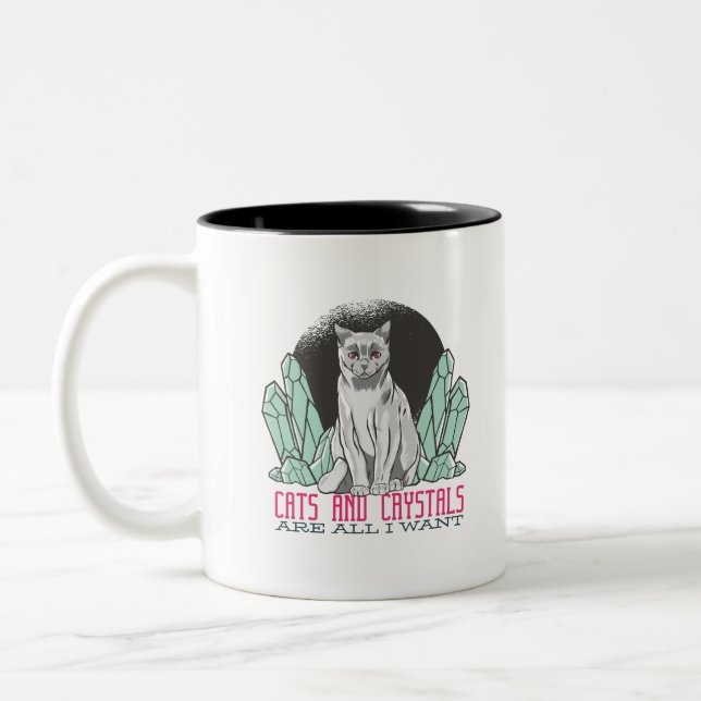 Cats and Crystals Are All I Want Two-Tone Coffee Mug (Left)