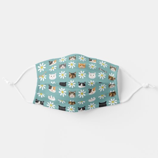 Cats and Daisies Adult Cloth Face Mask (Front, Unfolded)