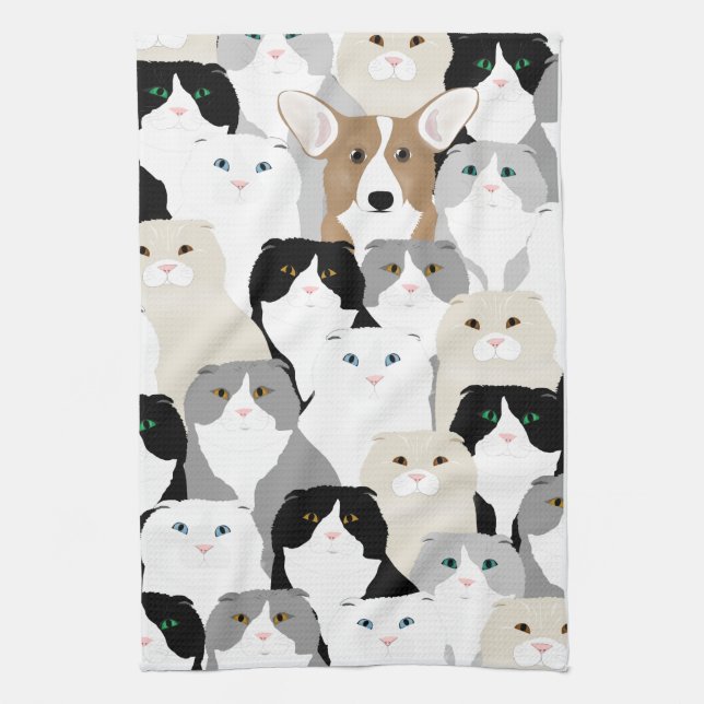 Cats and Dog Kitchen Towel (Vertical)