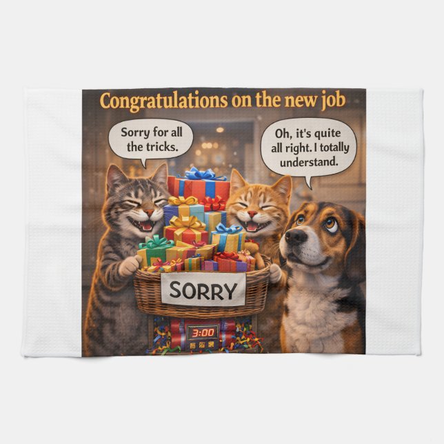 cats and dogs at it again tea bowl set kitchen towel (Horizontal)