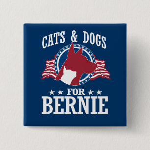 CATS AND DOGS FOR BERNIE SANDERS PINBACK BUTTON