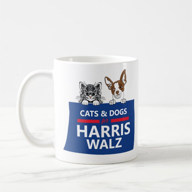 Cats and Dogs for Harris Walz Coffee Mug (Left)