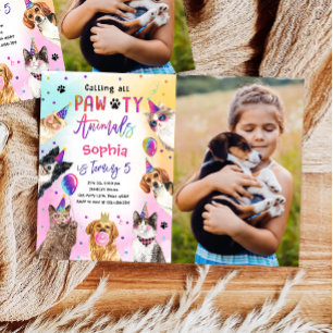 Cats and Dogs Kitten Puppy Party Pawty Birthday Invitation
