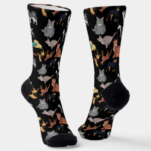 Cats And Dogs Pattern Design On Black Socks