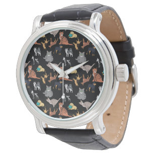 Cats And Dogs Pattern Design On Black Watch