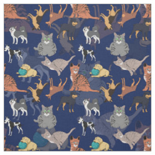 Cats And Dogs Pattern Design On Blue  Fabric
