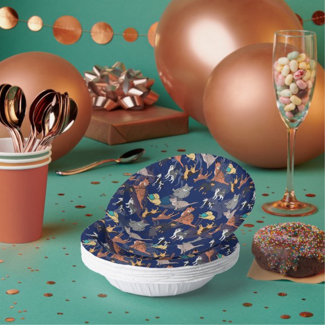 Cats And Dogs Pattern Design On Blue  Paper Bowls (Multi)