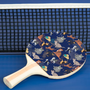 Cats And Dogs Pattern Design On Blue Ping Pong Paddle