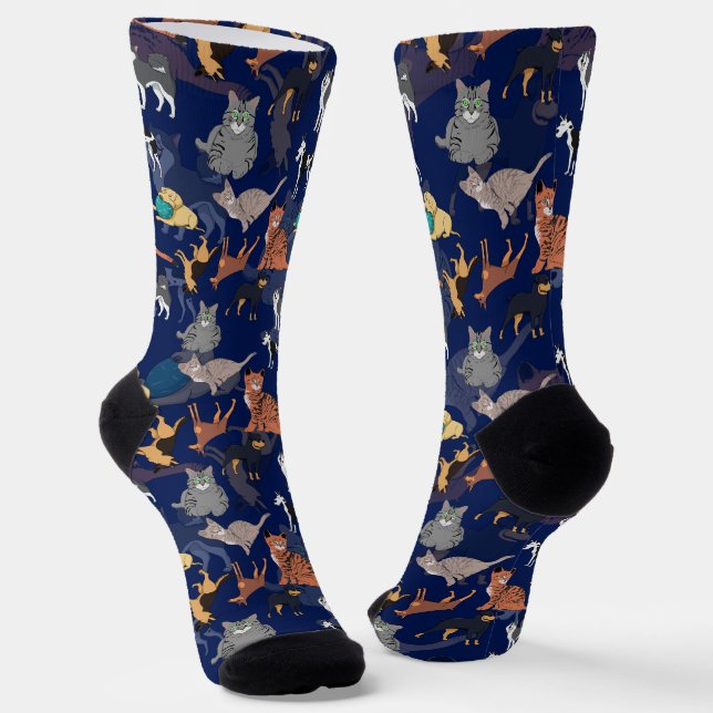 Cats And Dogs Pattern Design On Blue  Socks (Angled)