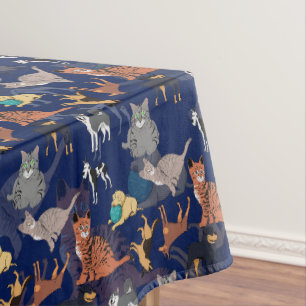 Cats And Dogs Pattern Design On Blue Tablecloth