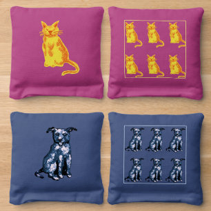 Cats and dogs pink and blue cornhole bags