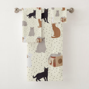 Cats and Dots Bath Towel Set