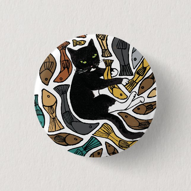 Cats and fish badge button (Front)