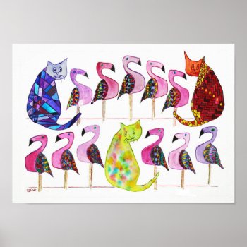 Cats And Flamingos Poster by susangainen at Zazzle