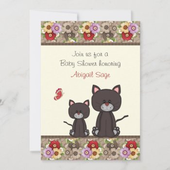 Cats And Flowers Baby Shower Invite For Girls by TheCutieCollection at Zazzle
