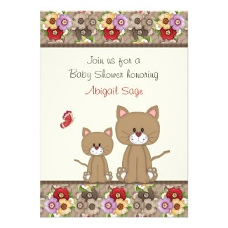 Cats and Flowers Baby Shower Invite for Girls