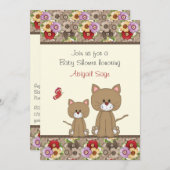Cats and Flowers Baby Shower Invite for Girls (Front/Back)