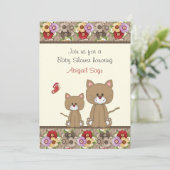Cats and Flowers Baby Shower Invite for Girls (Standing Front)