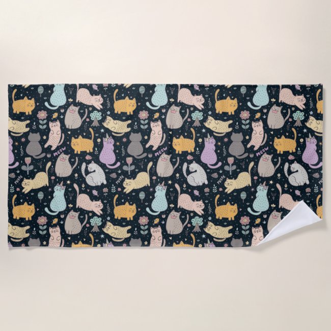 Cats and Flowers Design Beach Towel