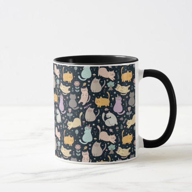 Cats and Flowers Design Coffee Mug