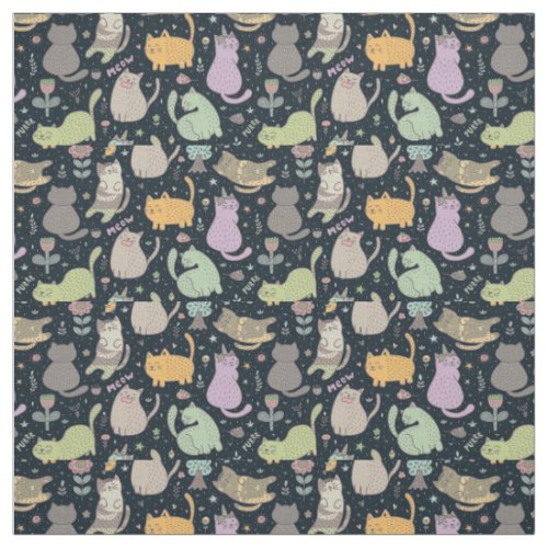 Cats and Flowers Design Fabric