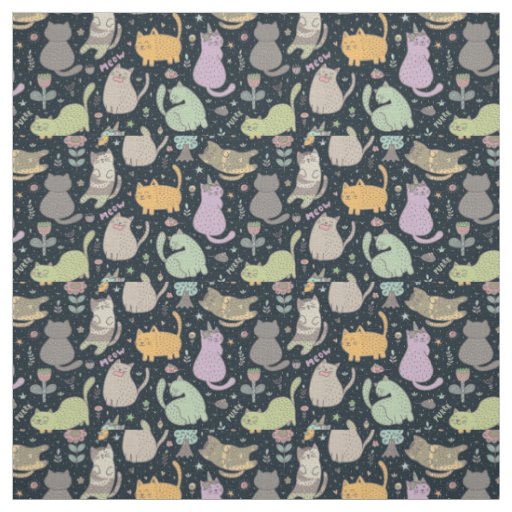 Cats and Flowers Design Fabric