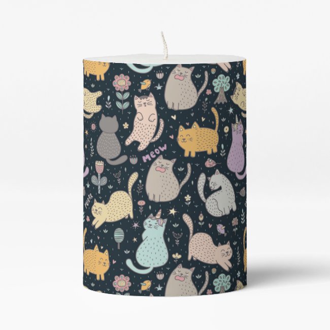 Cats and Flowers Design Pillar Candle