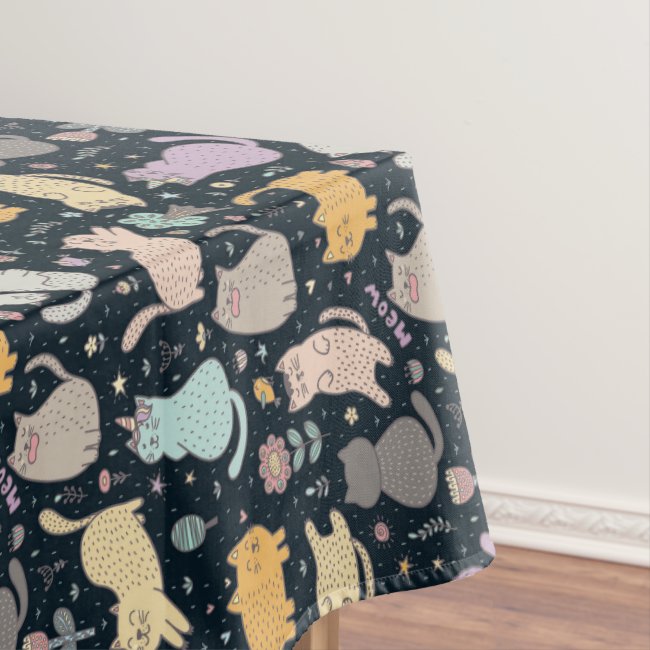 Cats and Flowers Design Tablecloth