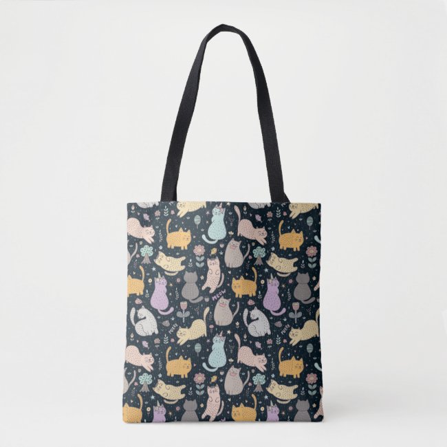 Cats and Flowers Design Tote Bag