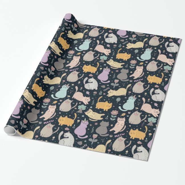 Cats and Flowers Design Wrapping Paper