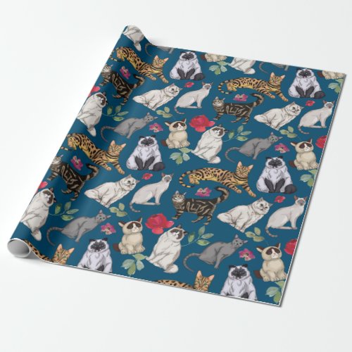 Cats and flowers design wrapping paper