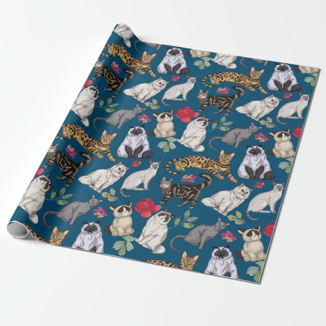 Cats and flowers design wrapping paper (Unrolled)