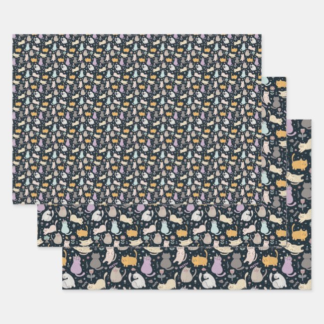 Cats and Flowers Design Wrapping Paper Sets