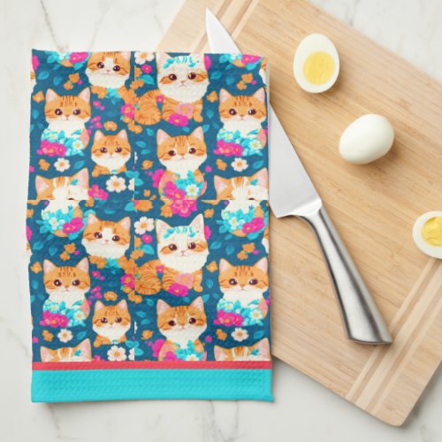 Cats And Flowers Kitchen Towel