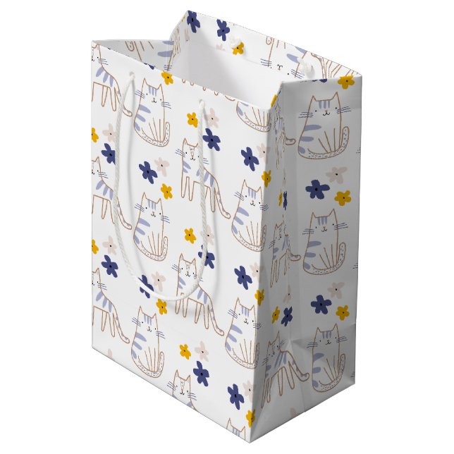 Cats and Flowers On White Medium Gift Bag (Back Angled)