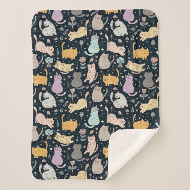 Cats and Flowers Sherpa Blanket