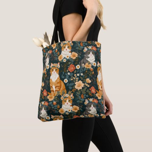 Cats And Flowers  Tote Bag