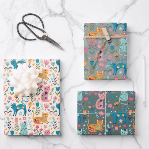 Cats and Flowers Wrapping Paper Sheets