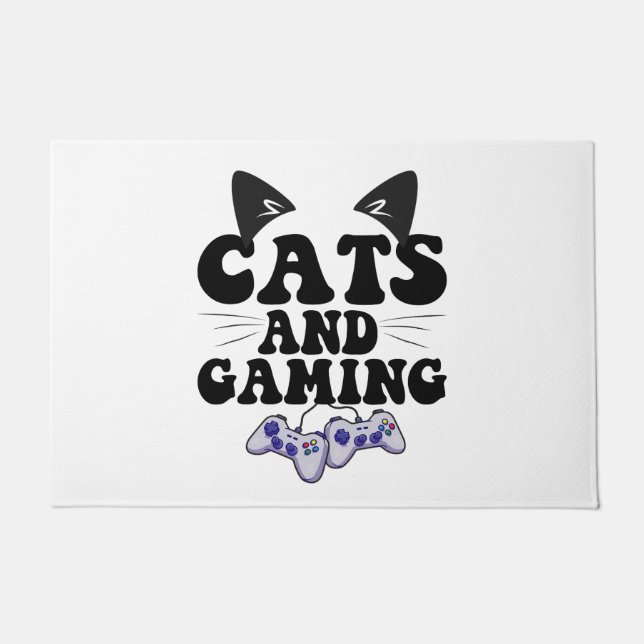 Cats And Gaming Funny Cat Pet Lover Gaming Gift  Doormat (Front)