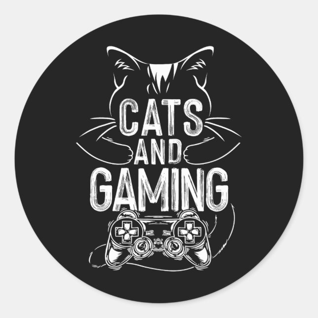 Cats And Gaming Funny For Gamer Cat Lover Cat Mom Classic Round Sticker (Front)