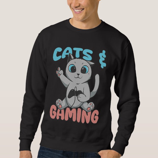 Cats And Gaming Loves Playing Video Games Cute Gam Sweatshirt (Front)