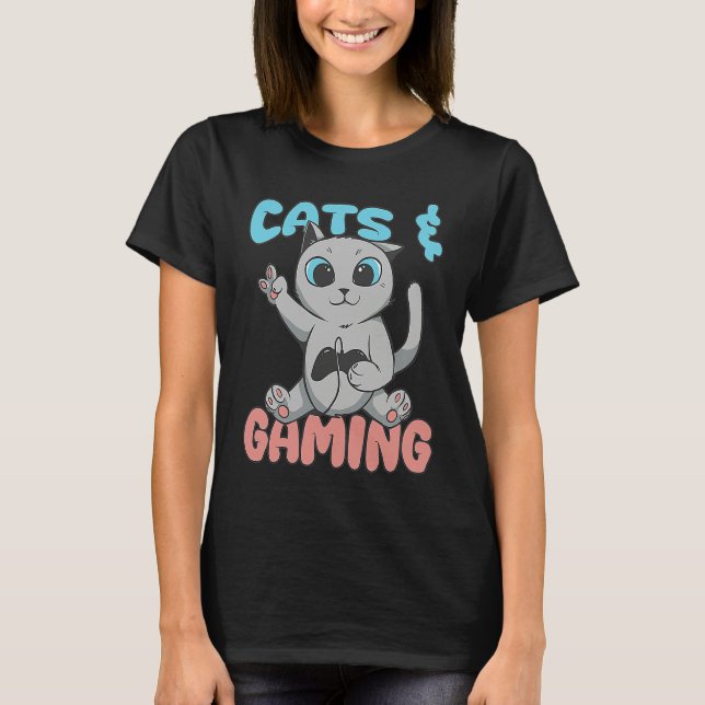 Cats And Gaming Loves Playing Video Games Cute Gam T-Shirt (Front)