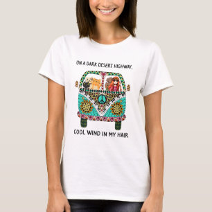 Cats And Girl Hippie On A Dark Desert Highway Cool T-Shirt