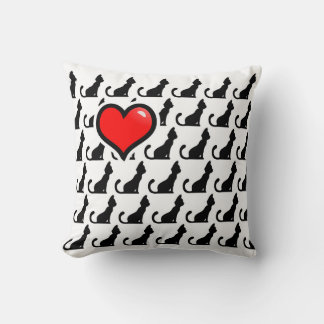 Cats and Heart White Throw Pillow