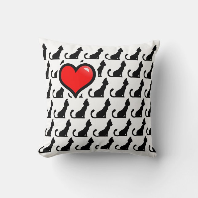 Cats and Heart White Throw Pillow (Front)