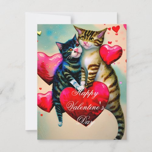 Cats and hearts kids valentine holiday card