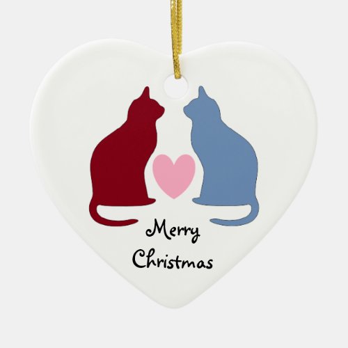 Cats and Hearts Merry Christmas Ceramic Ornament