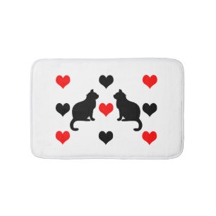 Cats and hearts pattern bath mat